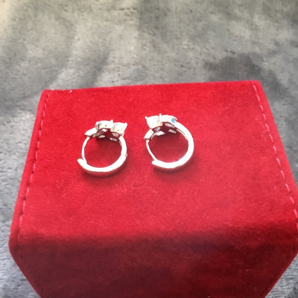 Silver Oval Flower Crystals Earrings - Picture 3 of 5